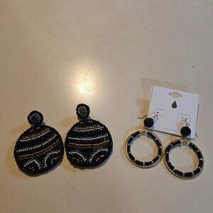 2 pairs of earrings, 1 felt & seed bead, & 1 dangle with seed beads,  in black